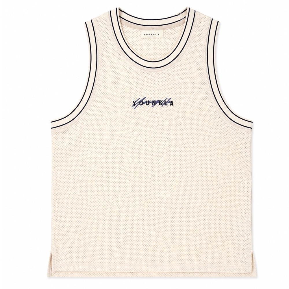 YoungLA XIV Mesh Jersey Tank Top Mens Size L Cream Basketball Gym Streetwear